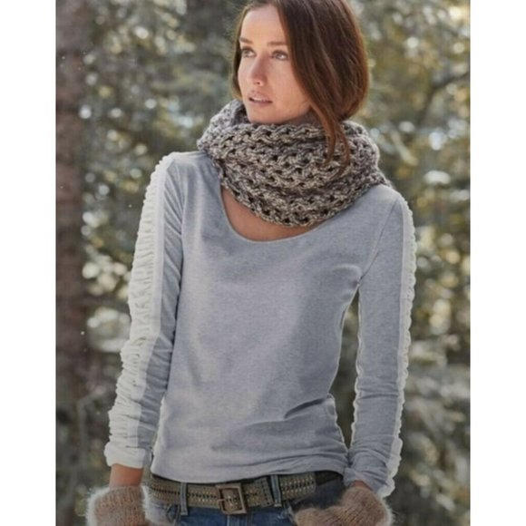 Sundance Large Sweatshirt Gray‎ Velour Ruched Sleeve Pullover Top Scoop Neck - Picture 1 of 10